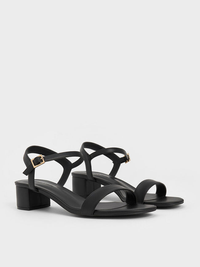 CHARLES & KEITH Block Heel Ankle-Strap Sandals Black
