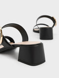 CHARLES & KEITH Oval Buckle-Accent Trapeze-Heel Mules Black