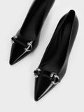 CHARLES & KEITH Women  Metallic Accent Pointed Toe Pumps Black Box