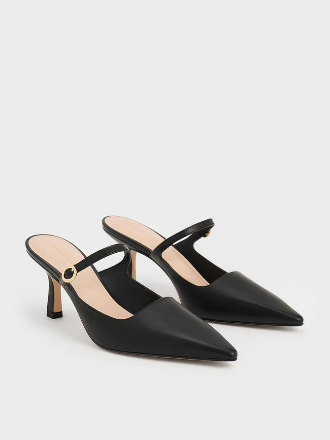 CHARLES & KEITH Buckle-Strap Heeled Mules Black