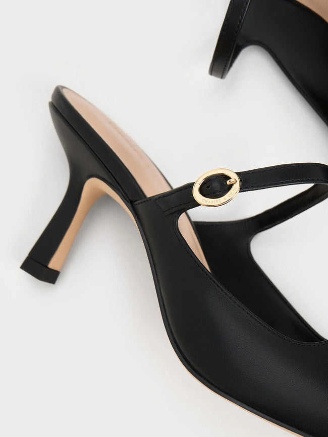 CHARLES & KEITH Buckle-Strap Heeled Mules Black