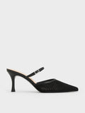 CHARLES & KEITH Mesh Woven Heeled Mules  Black Textured
