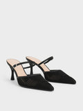 CHARLES & KEITH Mesh Woven Heeled Mules  Black Textured