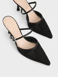 CHARLES & KEITH Mesh Woven Heeled Mules  Black Textured