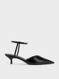 CHARLES & KEITH Women Crinkle Effect Kitten Heel Pointed Toe Pumps Black