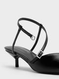 CHARLES & KEITH Women Crinkle Effect Kitten Heel Pointed Toe Pumps Black