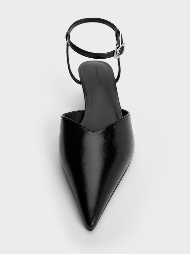 CHARLES & KEITH Crinkle-Effect Kitten-Heel Pointed-Toe Pumps Black