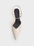 CHARLES & KEITH Women Crinkle Effect Kitten Heel Pointed Toe Pumps Cream