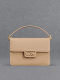 CHARLES & KEITH Women Leather Boxy Bag_Nude