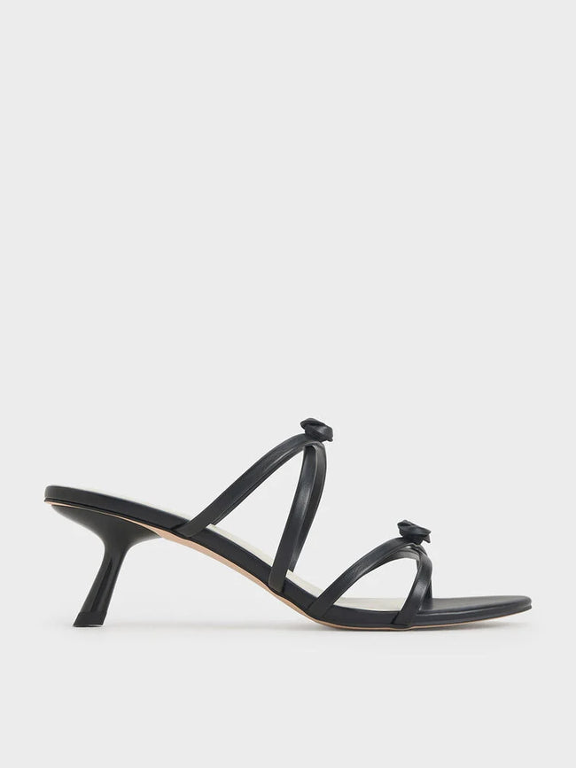 CHARLES & KEITH Women Rose Embellished Slant Heel Strappy Mules Black