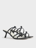 CHARLES & KEITH Women Rose Embellished Slant Heel Strappy Mules Black