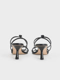 CHARLES & KEITH Women Rose Embellished Slant Heel Strappy Mules Black