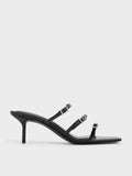 CHARLES & KEITH_Recycled Polyester Crystal-Buckle Heeled Mules_Black Patent