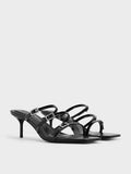CHARLES & KEITH_Recycled Polyester Crystal-Buckle Heeled Mules_Black Patent