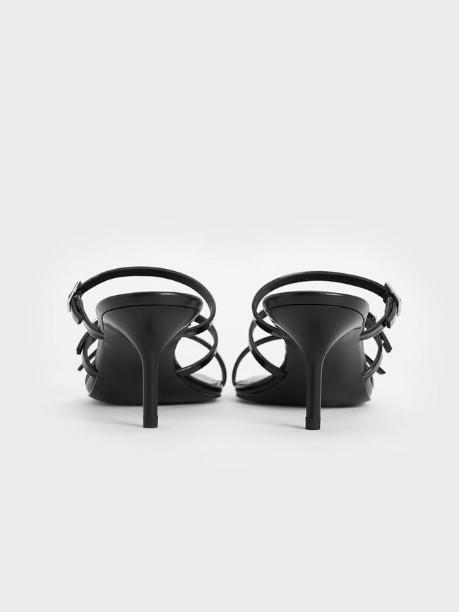 CHARLES & KEITH_Recycled Polyester Crystal-Buckle Heeled Mules_Black Patent