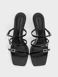 CHARLES & KEITH_Recycled Polyester Crystal-Buckle Heeled Mules_Black Patent