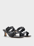 CHARLES & KEITH Woven-Buckle Heeled Mules Black