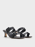CHARLES & KEITH Women Woven Buckle Heeled Mules Black