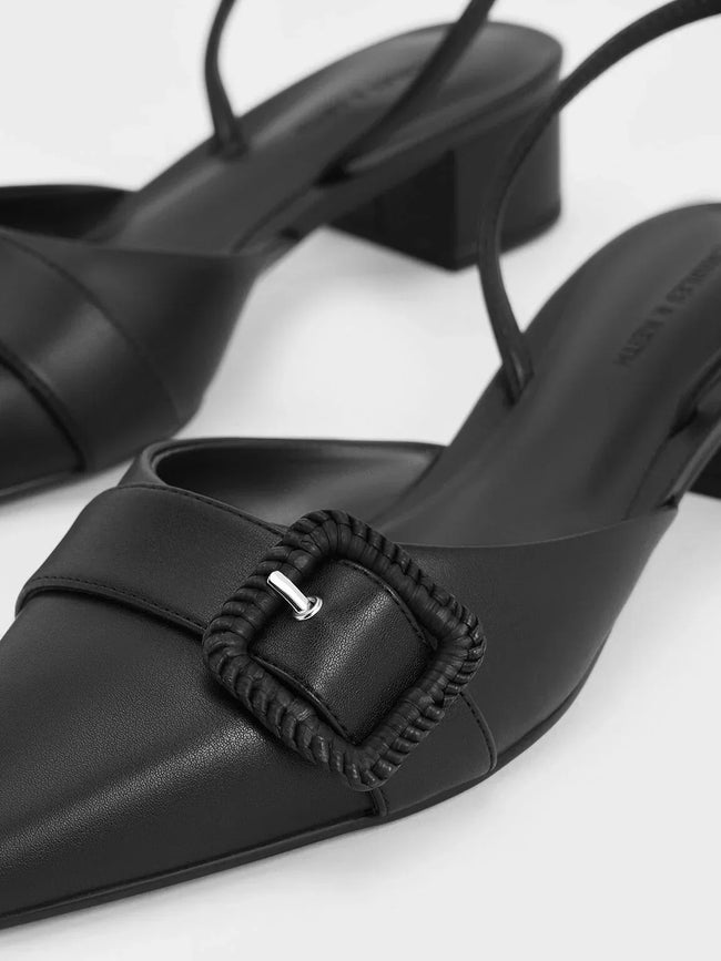 CHARLES & KEITH Women Woven Buckle Slingback Pumps Black