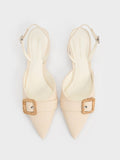Woven-Buckle Slingback Pumps Chalk