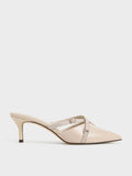 CHARLES & KEITH Women Grosgrain Strap Pointed Toe Mules Nude