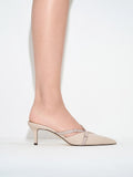 CHARLES & KEITH Women Grosgrain Strap Pointed Toe Mules Nude