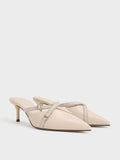 CHARLES & KEITH Women Grosgrain Strap Pointed Toe Mules Nude
