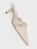 CHARLES & KEITH Women Grosgrain Strap Pointed Toe Mules Nude