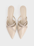 CHARLES & KEITH Women Grosgrain Strap Pointed Toe Mules Nude