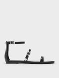 CHARLES & KEITH_Square-Toe Buckled Triple-Strap Sandals_Black Box