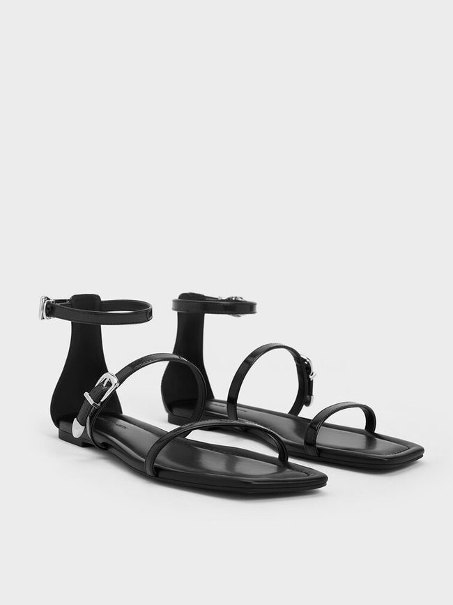 CHARLES & KEITH_Square-Toe Buckled Triple-Strap Sandals_Black Box