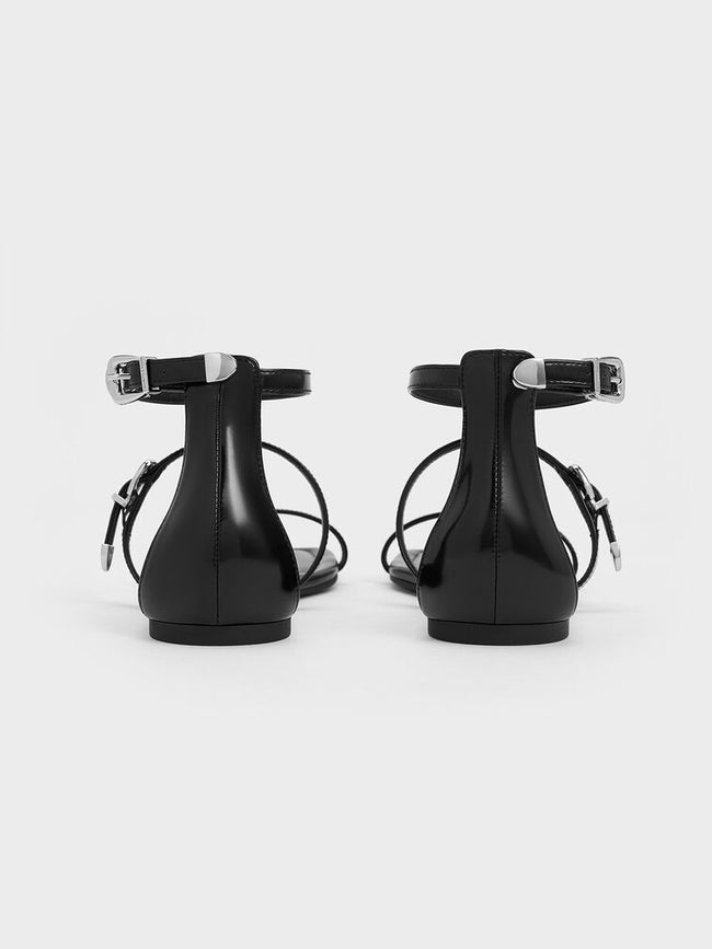 CHARLES & KEITH_Square-Toe Buckled Triple-Strap Sandals_Black Box