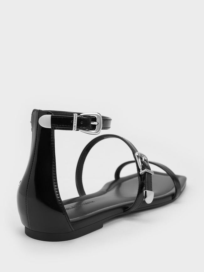 CHARLES & KEITH_Square-Toe Buckled Triple-Strap Sandals_Black Box