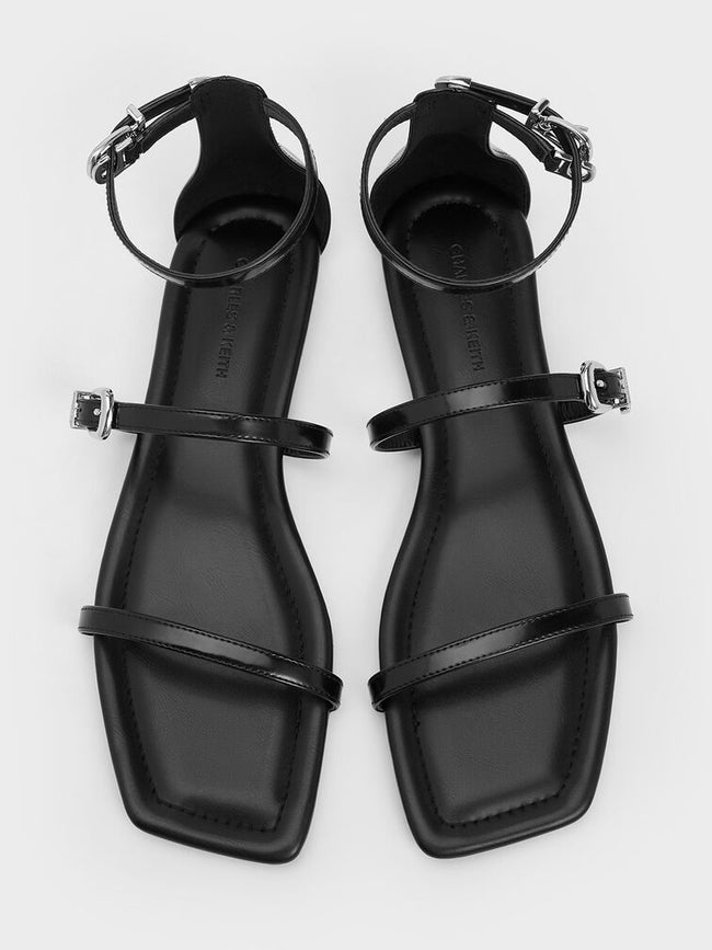 CHARLES & KEITH_Square-Toe Buckled Triple-Strap Sandals_Black Box
