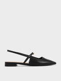 CHARLES & KEITH Metallic-Accent Pointed-Toe Slingback Flats Black