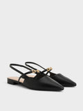 CHARLES & KEITH Metallic-Accent Pointed-Toe Slingback Flats Black