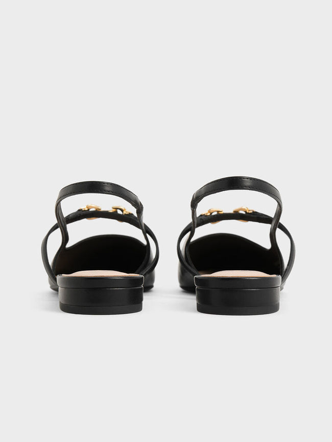 CHARLES & KEITH Metallic-Accent Pointed-Toe Slingback Flats Black