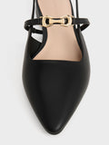 CHARLES & KEITH Metallic-Accent Pointed-Toe Slingback Flats Black