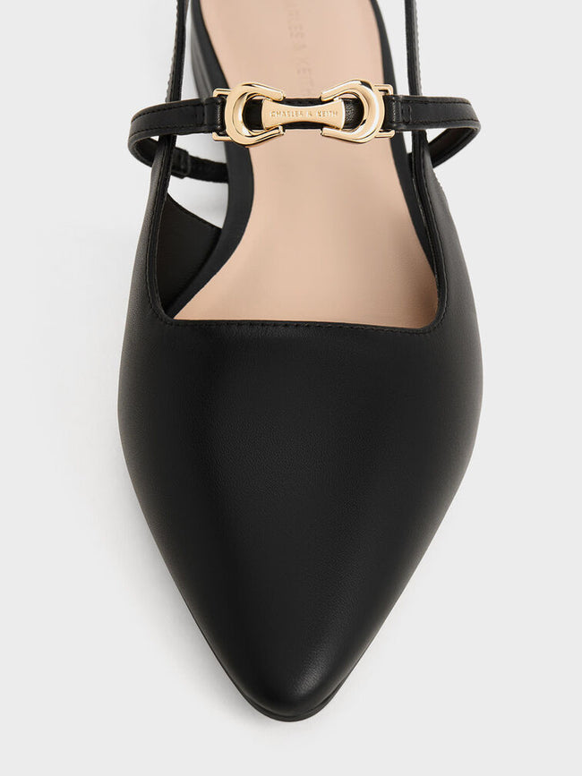 CHARLES & KEITH Metallic-Accent Pointed-Toe Slingback Flats Black