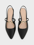 CHARLES & KEITH Metallic-Accent Pointed-Toe Slingback Flats Black