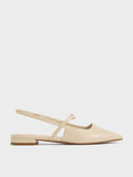 CHARLES & KEITH Metallic-Accent Pointed-Toe Slingback Flats Taupe