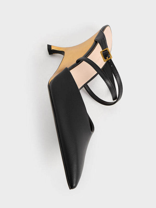 CHARLES & KEITH Women Crossover Strap Sculptural Heel Wedges Black