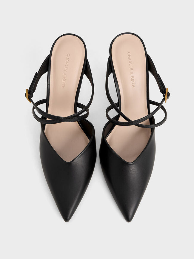 CHARLES & KEITH Women Crossover Strap Sculptural Heel Wedges Black
