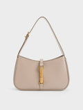 CHARLES & KEITH Cesia Metallic Accent Shoulder Bag Taupe