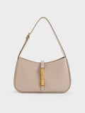 CHARLES & KEITH Women Cesia Metallic Accent Shoulder Bag Taupe