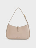 CHARLES & KEITH Cesia Metallic Accent Shoulder Bag Taupe