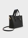 CHARLES & KEITH Women Metallic-Accent Double Handle Bag Black