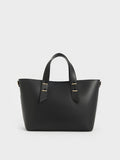 CHARLES & KEITH Women Metallic-Accent Double Handle Bag Black