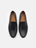 PEDRO Embossed Leather Penny Loafers - Black