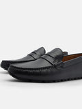 PEDRO Embossed Leather Penny Loafers - Black